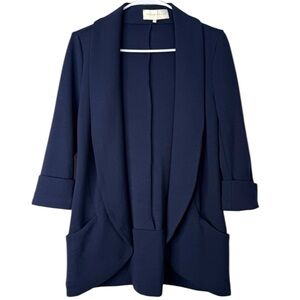 French Mauve Navy Open Front Blazer Jacket Size Small